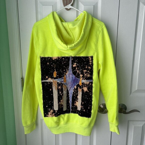 Punk Hoodie High Viz Patchwork Womens XL Neon Applique Embroidery Witchy - Picture 1 of 8
